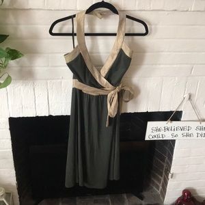 BCBG gold and olive green halter dress - size 6
